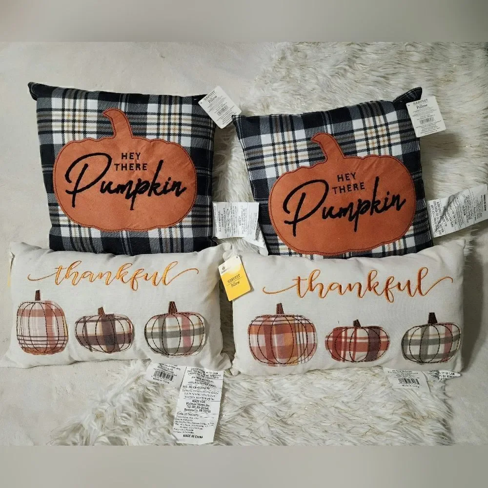 Fall/harvest pumpkin decorative pillows set of 4